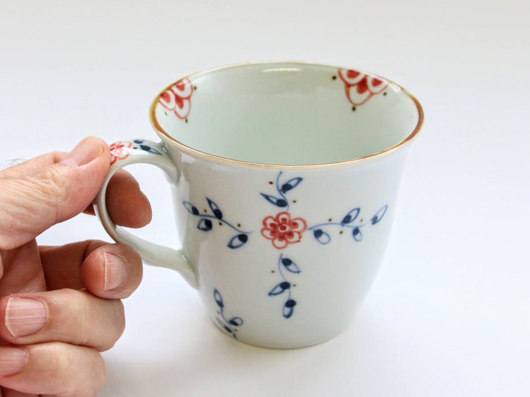 Vine & Flower Arabesque Medium Mug (Red) - Crafted By Tokushichi Kiln