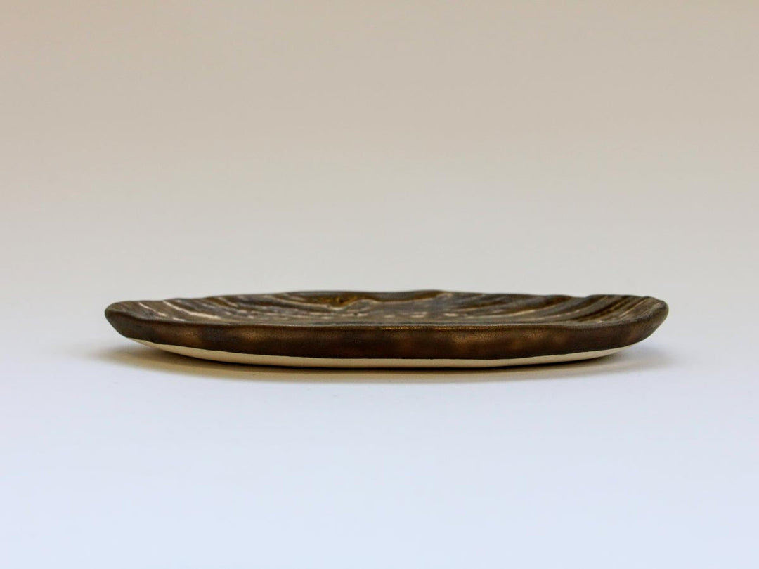 Gold Glaze Wood-Grain Oval Plate (Small) - Crafted By Kikaku Seito