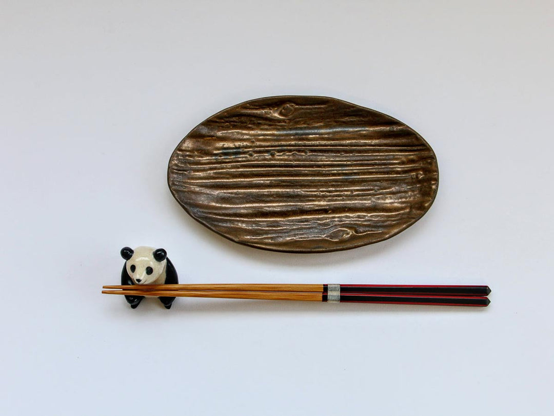 Gold Glaze Wood-Grain Oval Plate (Small) - Crafted By Kikaku Seito