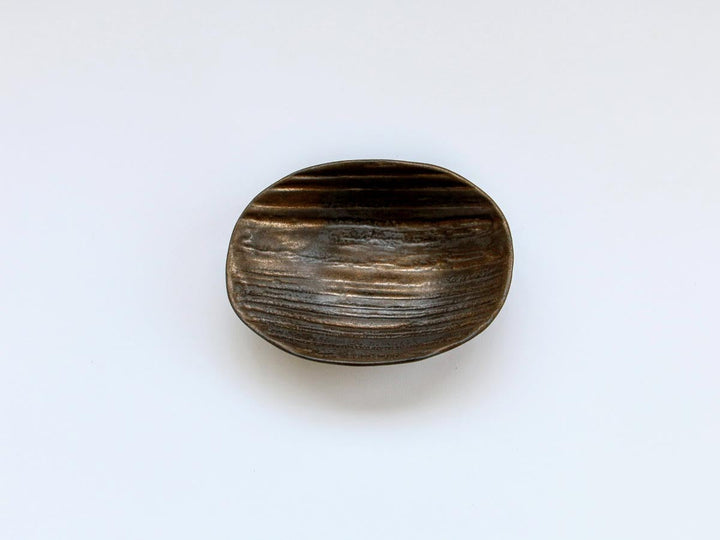 Gold Glaze Wood-Grain Oval Small Dish — Hand-Glazed Japanese Porcelain by Kikaku Pottery