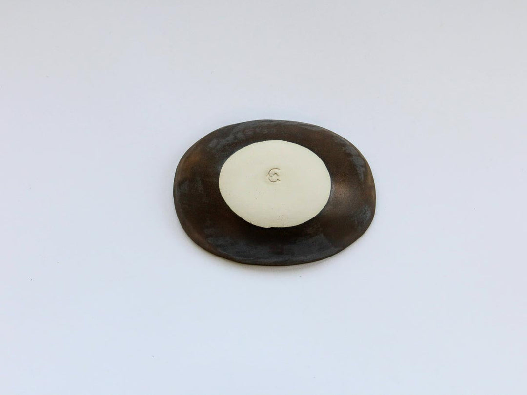 Gold Glaze Wood-Grain Oval Small Dish — Hand-Glazed Japanese Porcelain by Kikaku Pottery