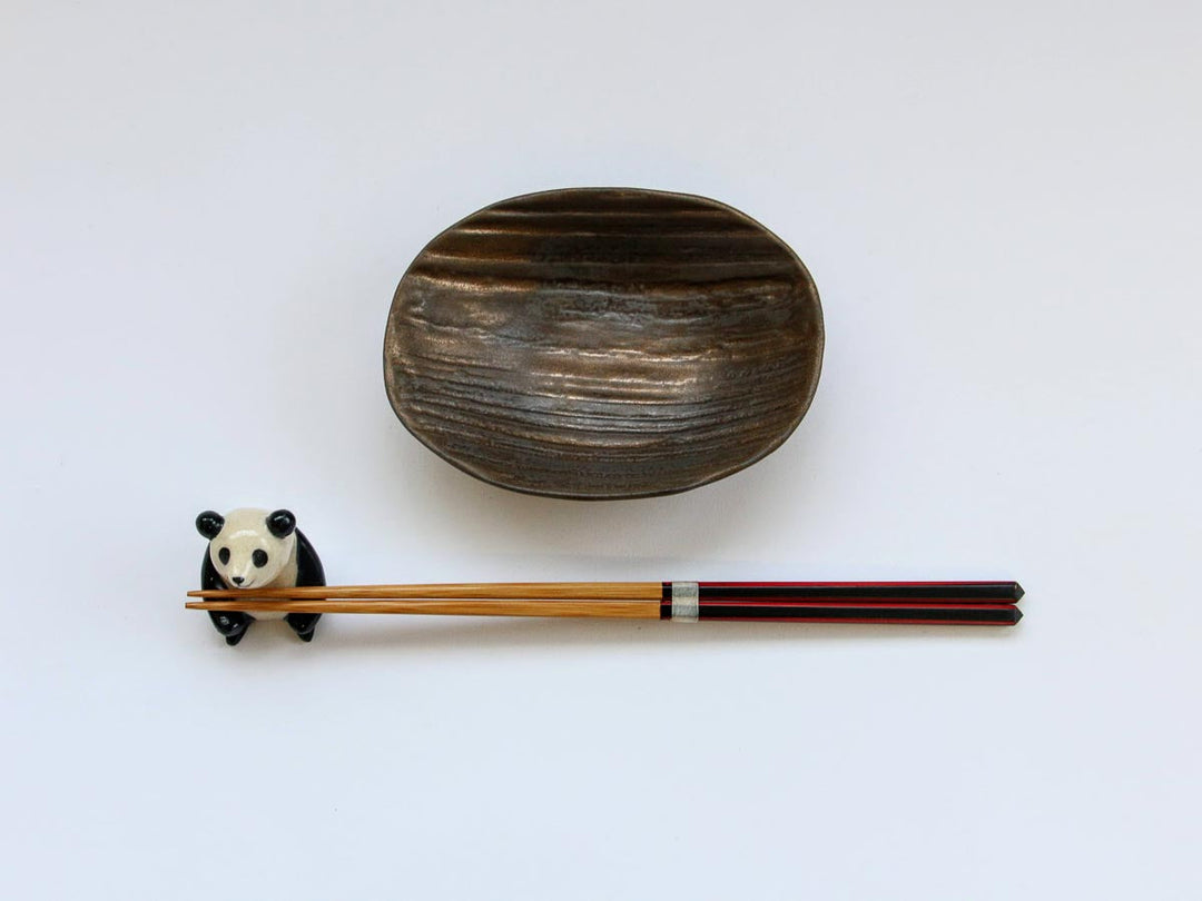 Gold Glaze Wood-Grain Oval Small Dish — Hand-Glazed Japanese Porcelain by Kikaku Pottery