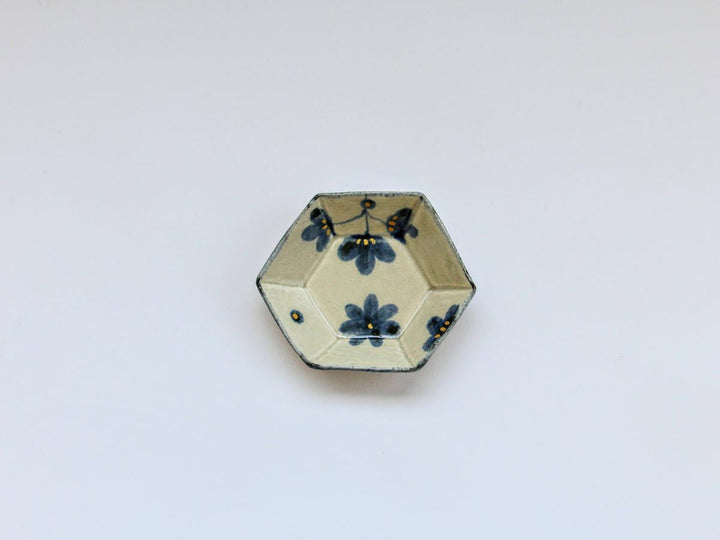 Gold Glaze Floral Hexagonal Small Dish - Crafted By Kikaku Seito