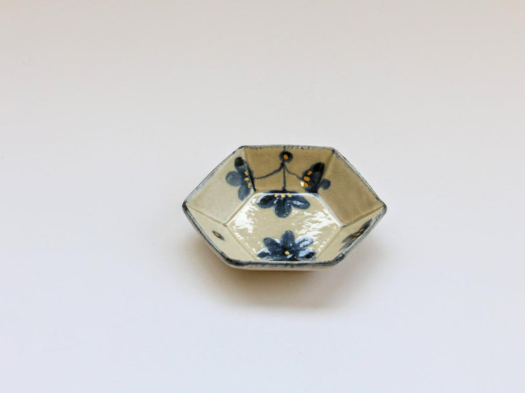 Gold Glaze Floral Hexagonal Small Dish - Crafted By Kikaku Seito