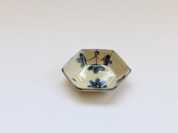 Gold Glaze Floral Hexagonal Small Dish - Crafted By Kikaku Seito