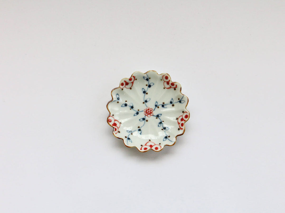 Vine & Flower Arabesque Flower-Shaped Salt Plate (Red) - Crafted By Tokushichi Kiln