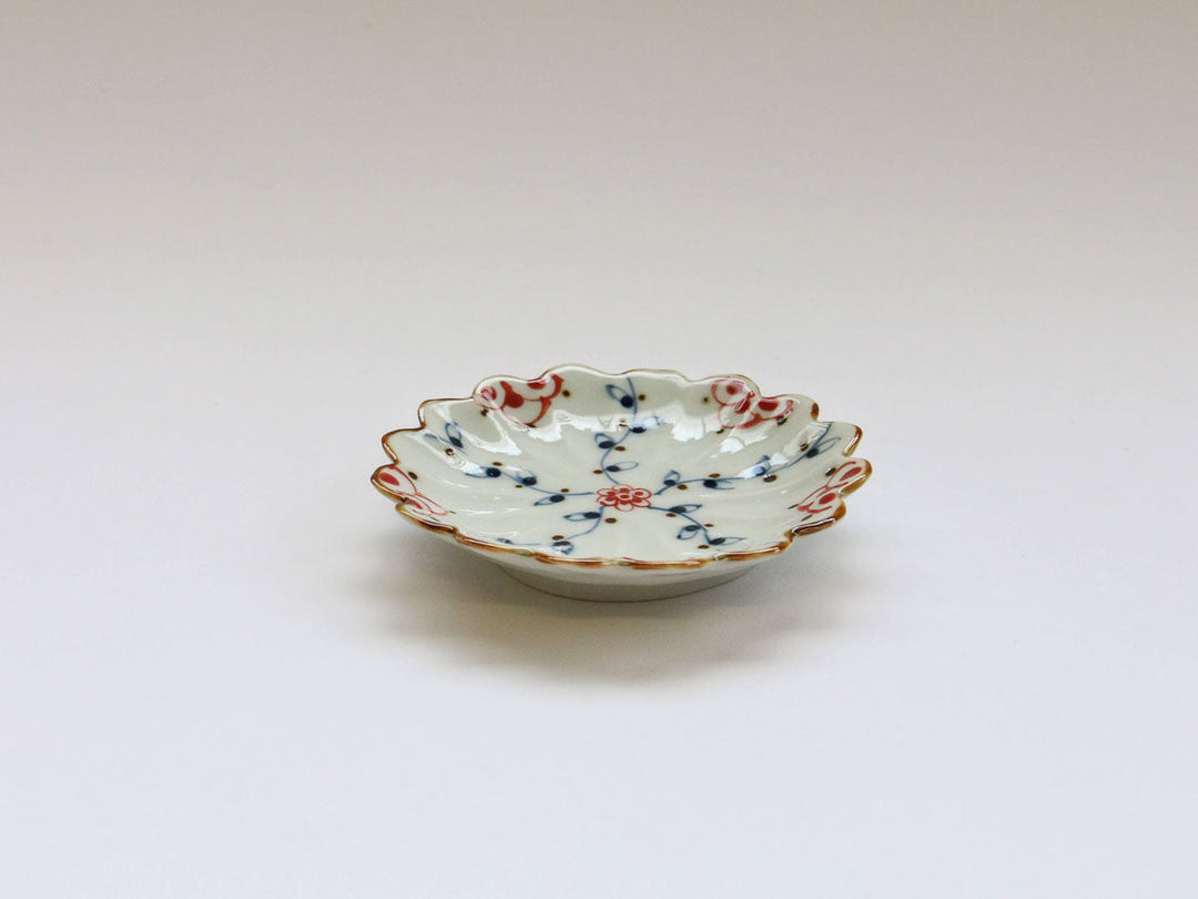 Vine & Flower Arabesque Flower-Shaped Salt Plate (Red) - Crafted By Tokushichi Kiln