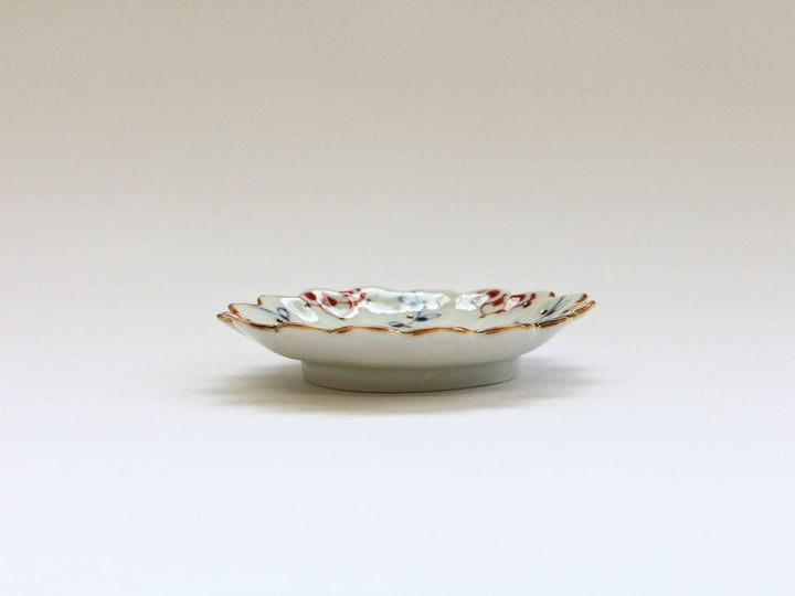 Vine & Flower Arabesque Flower-Shaped Salt Plate (Red) - Crafted By Tokushichi Kiln