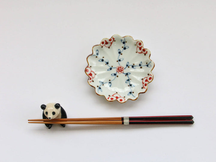 Vine & Flower Arabesque Flower-Shaped Salt Plate (Red) - Crafted By Tokushichi Kiln