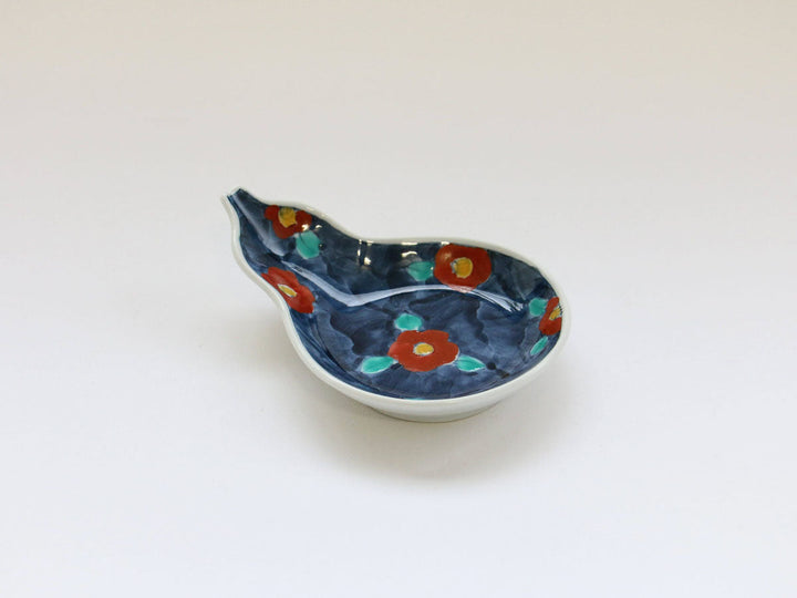 Red Camellia Gourd Plate - Crafted By Tokushichi Kiln