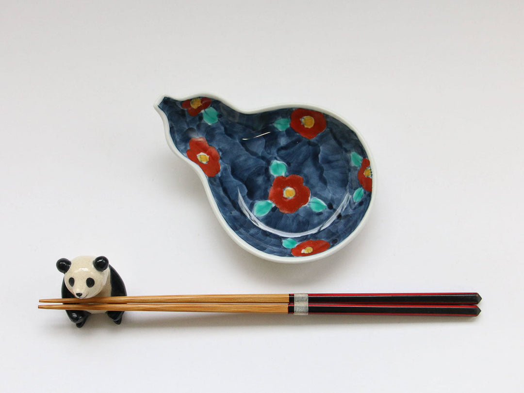 Red Camellia Gourd Plate - Crafted By Tokushichi Kiln