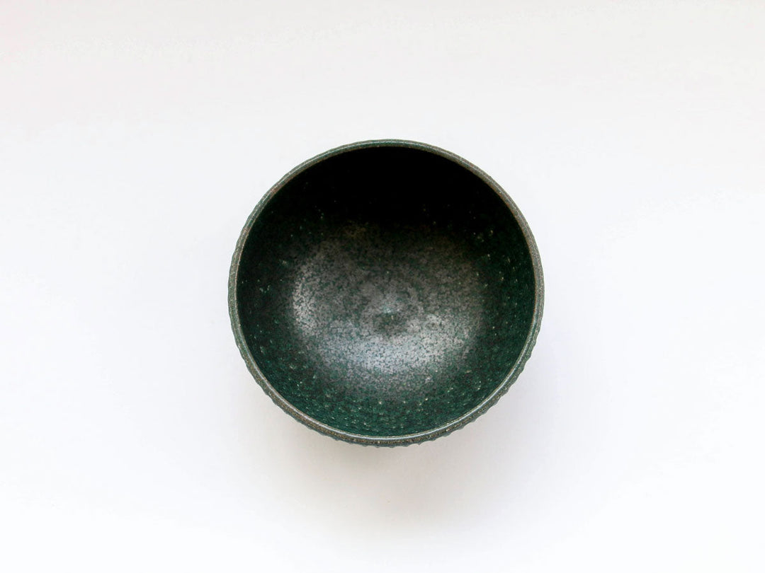 Rust Green Carved Rice Bowl — Hand-Glazed Japanese Pottery by Fumiyama Kanae