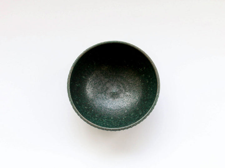 Rust Green Carved Rice Bowl — Hand-Glazed Japanese Pottery by Fumiyama Kanae