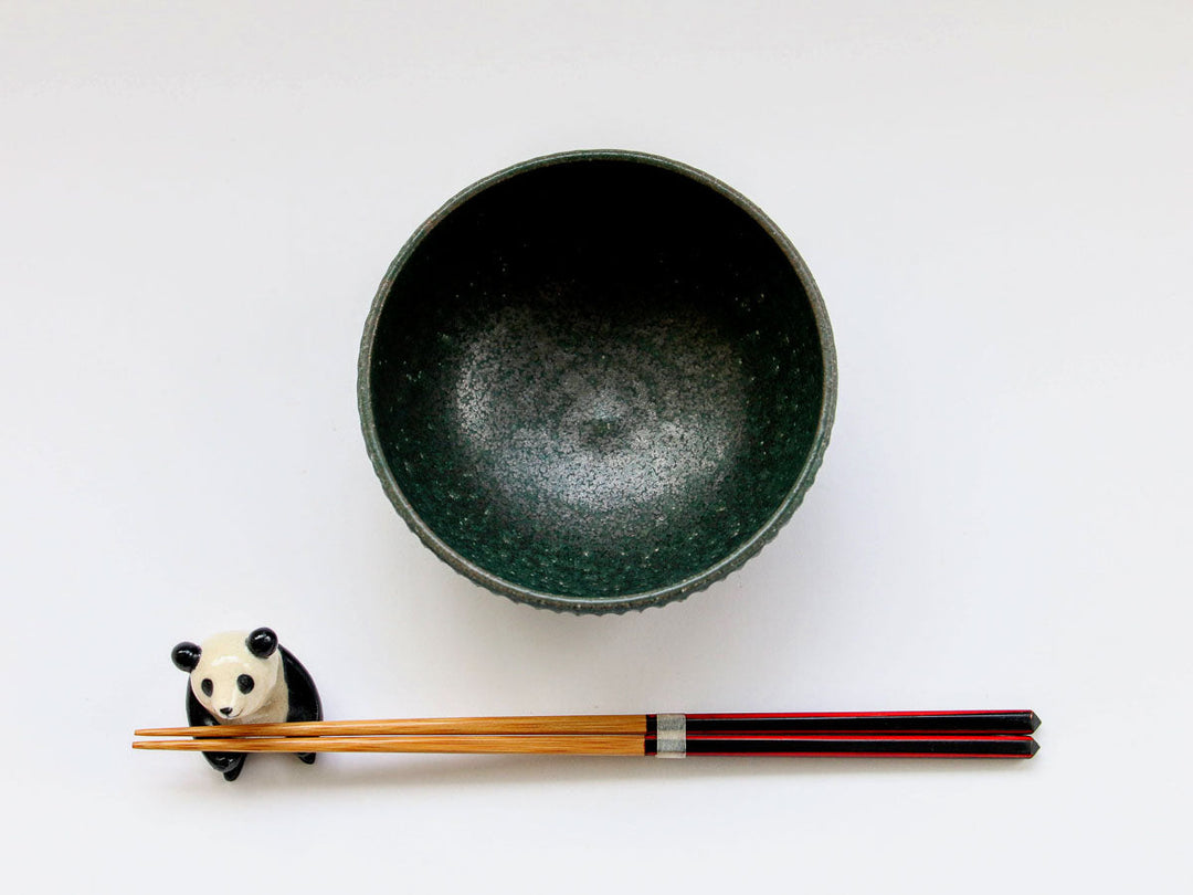 Rust Green Carved Rice Bowl — Hand-Glazed Japanese Pottery by Fumiyama Kanae