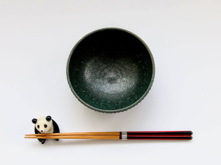 Rust Green Carved Rice Bowl — Hand-Glazed Japanese Pottery by Fumiyama Kanae