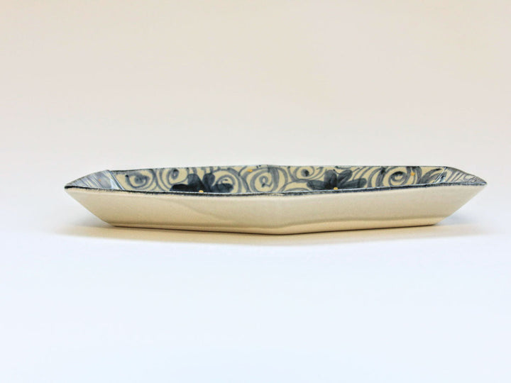 Gold Spiral Flower Pattern Hexagonal Long Plate - Crafted By Kikaku Pottery
