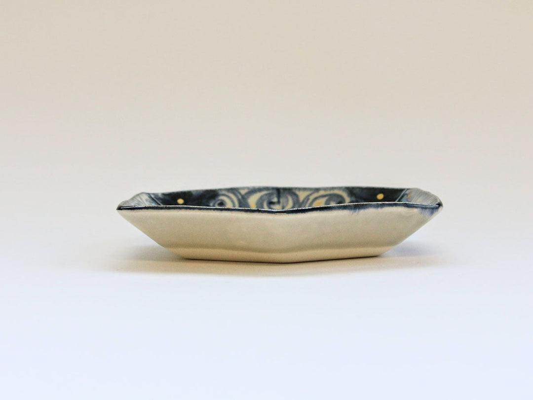 Gold Spiral Flower Pattern Hexagonal Small Plate - Crafted By Kikaku Pottery