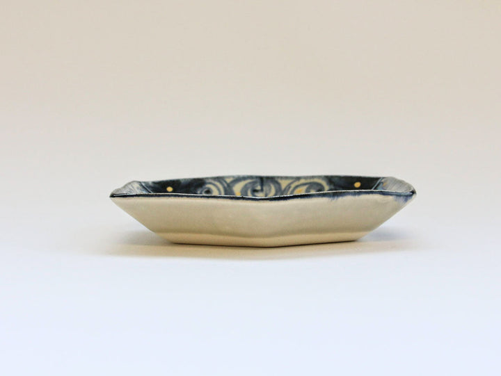 Gold Spiral Flower Pattern Hexagonal Small Plate - Crafted By Kikaku Pottery