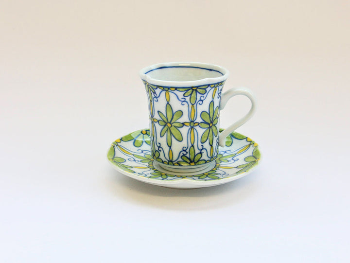 Flower Parade Coffee Cup & Saucer (Green) - Crafted By Tasho Pottery