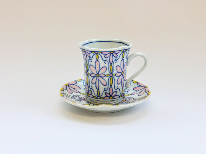 Flower Parade Coffee Cup & Saucer (Pink) - Crafted By Tasho Pottery
