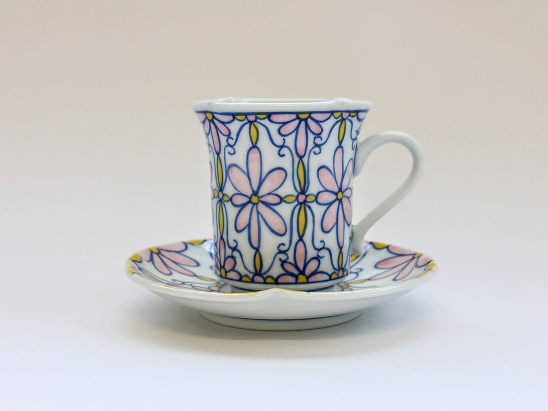 Flower Parade Coffee Cup & Saucer (Pink) - Crafted By Tasho Pottery