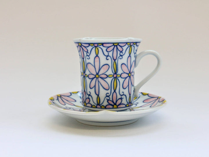 Flower Parade Coffee Cup & Saucer (Pink) - Crafted By Tasho Pottery