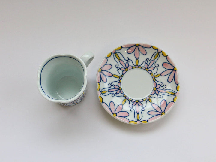 Flower Parade Coffee Cup & Saucer (Pink) - Crafted By Tasho Pottery