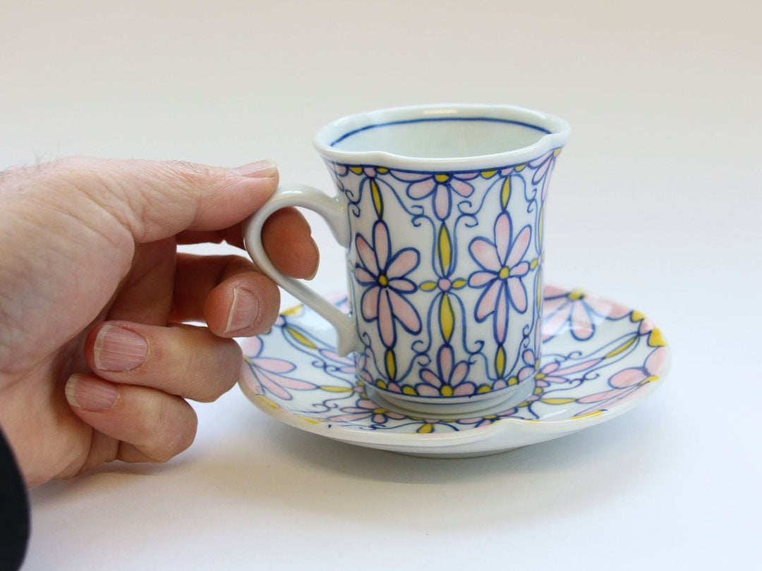 Flower Parade Coffee Cup & Saucer (Pink) - Crafted By Tasho Pottery