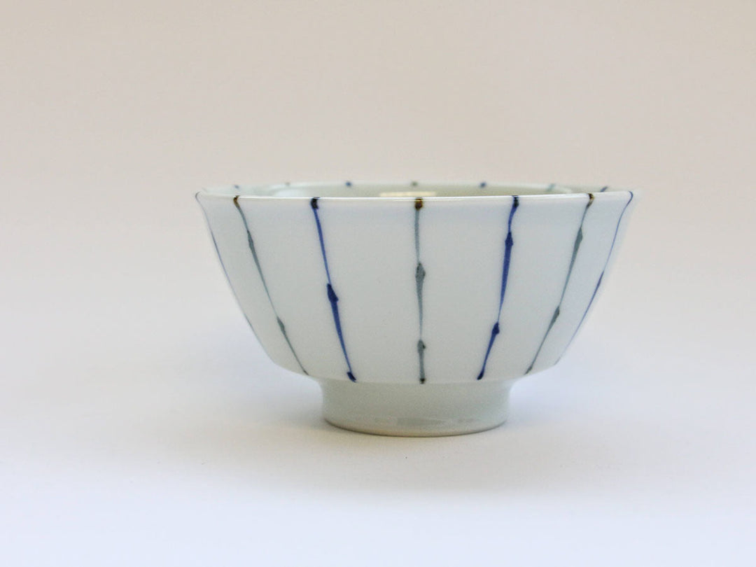 Two-Color Fine-Stripe Blue Rice Bowl (Large) - Crafted By Tamori Pottery