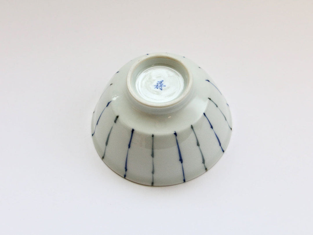 Two-Color Fine-Stripe Blue Rice Bowl (Large) - Crafted By Tamori Pottery