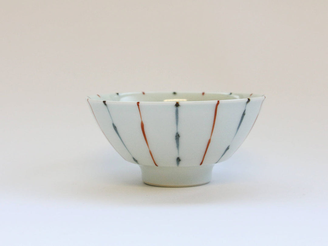 Two-Color Fine-Stripe Red Rice Bowl (Small) - Crafted By Tamori Pottery