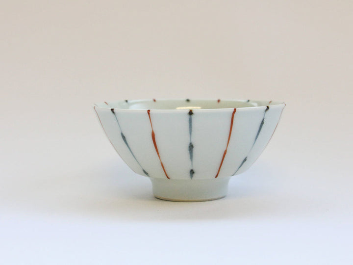 Two-Color Fine-Stripe Red Rice Bowl (Small) - Crafted By Tamori Pottery