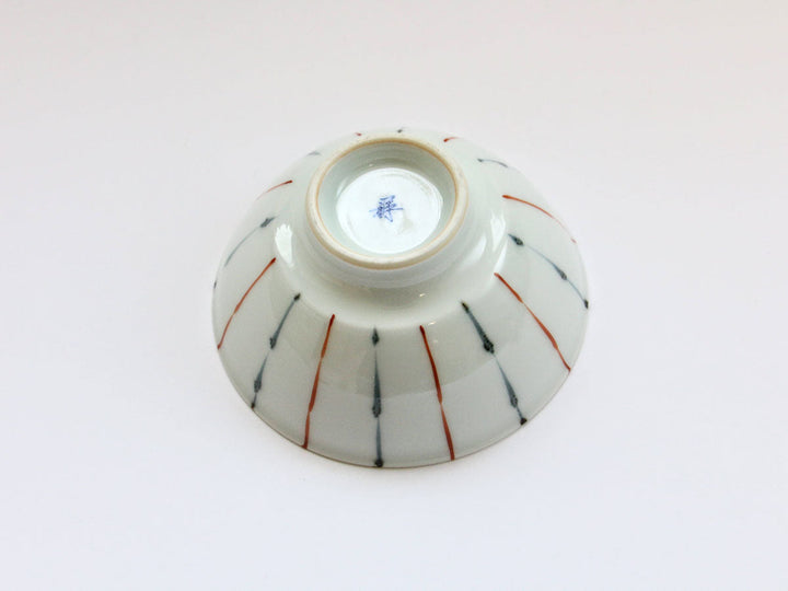 Two-Color Fine-Stripe Red Rice Bowl (Small) - Crafted By Tamori Pottery