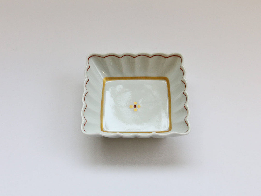 Kirara Red Chrysanthemum Square Small Bowl - Crafted By Tamori Pottery