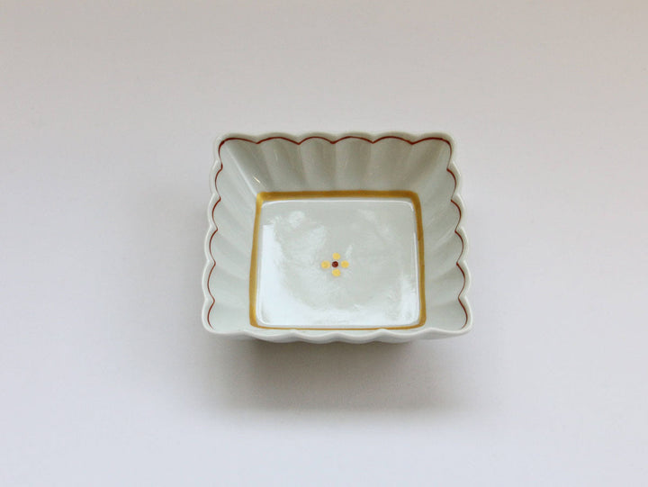Kirara Red Chrysanthemum Square Small Bowl - Crafted By Tamori Pottery