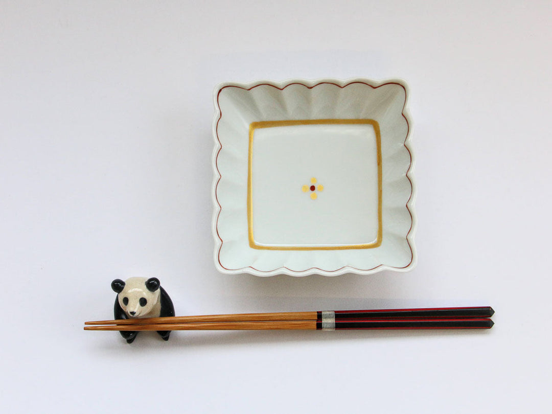 Kirara Red Chrysanthemum Square Small Bowl - Crafted By Tamori Pottery