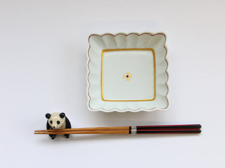 Kirara Red Chrysanthemum Square Small Bowl - Crafted By Tamori Pottery