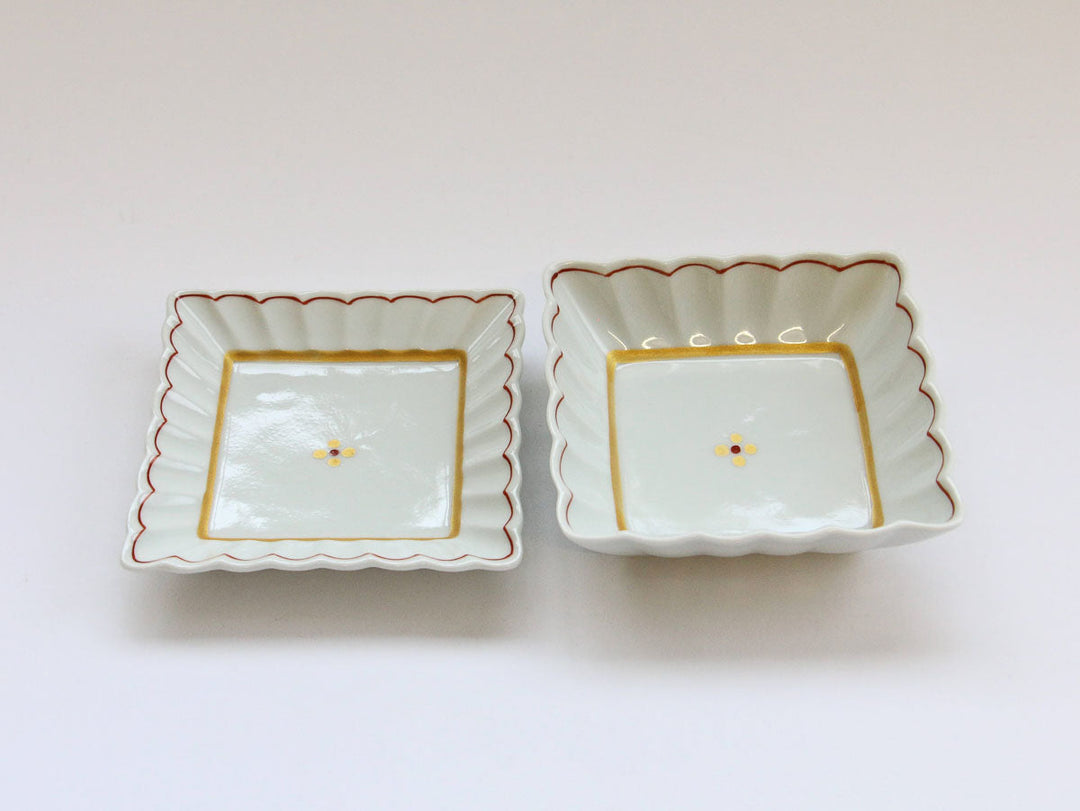 Kirara Red Chrysanthemum Square Small Bowl - Crafted By Tamori Pottery
