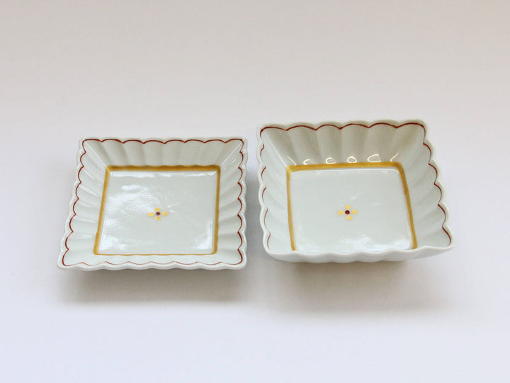 Kirara Red Chrysanthemum Square Small Bowl - Crafted By Tamori Pottery