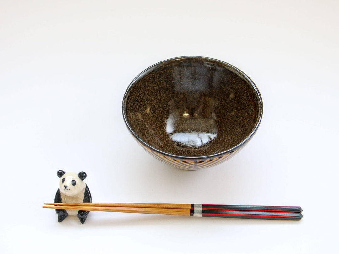 Herringbone Amber Glaze Rice Bowl — Hand-Glazed Japanese Pottery by Seitoen