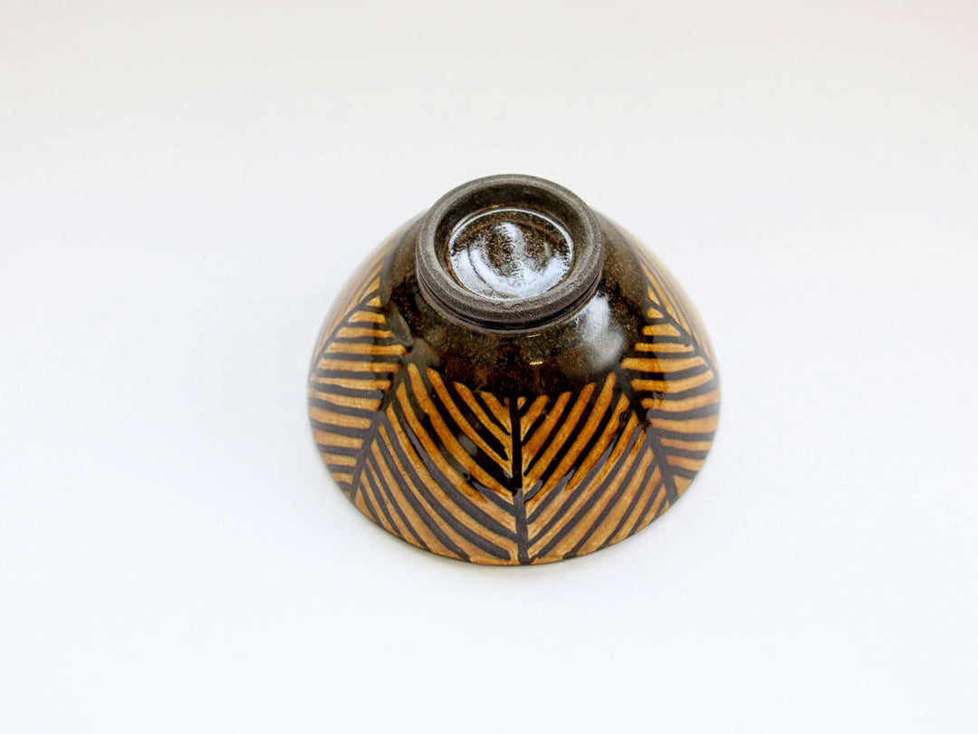 Herringbone Amber Glaze Rice Bowl — Hand-Glazed Japanese Pottery by Seitoen