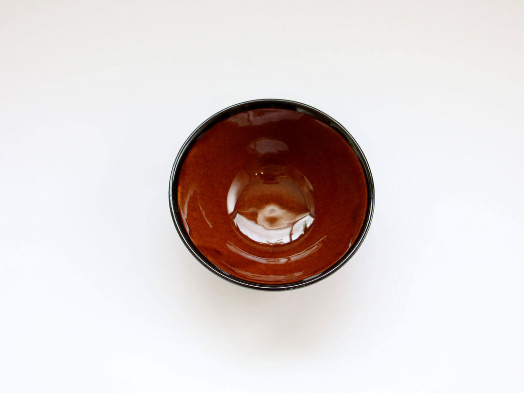 Slipware Black Clay Ribbon Rice Bowl — Hand-Glazed Japanese Pottery by Seitoen