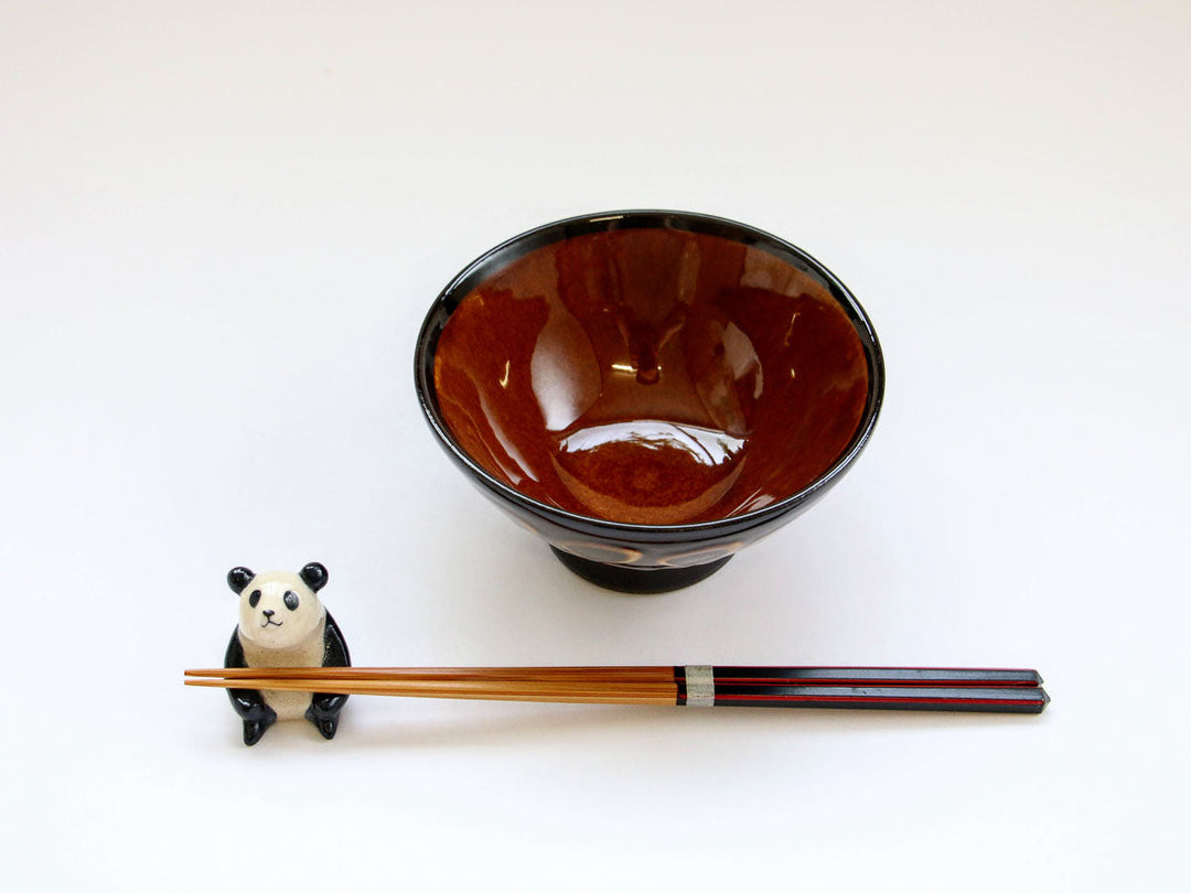 Slipware Black Clay Ribbon Rice Bowl — Hand-Glazed Japanese Pottery by Seitoen
