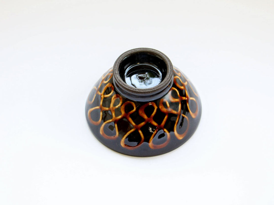 Slipware Black Clay Ribbon Rice Bowl — Hand-Glazed Japanese Pottery by Seitoen