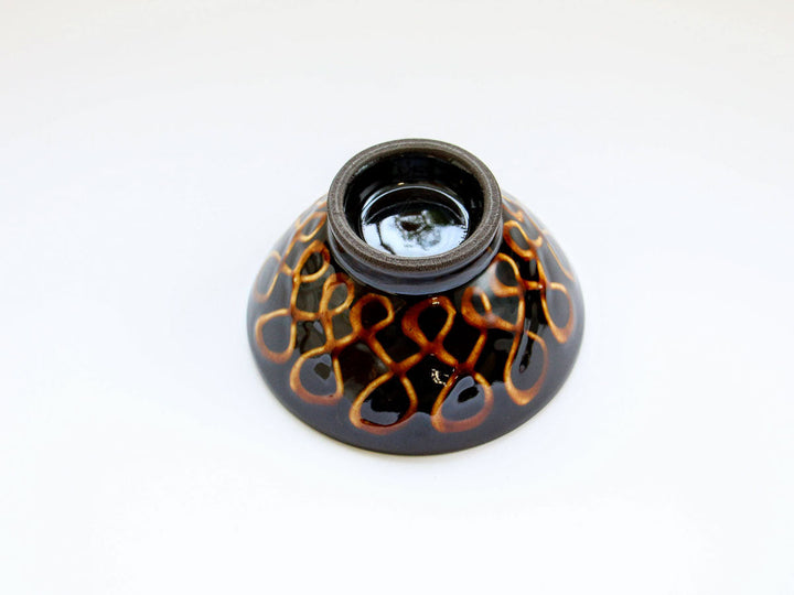 Slipware Black Clay Ribbon Rice Bowl — Hand-Glazed Japanese Pottery by Seitoen