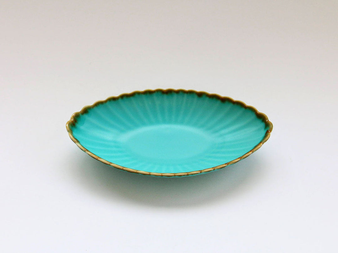 Turquoise Chrysanthemum Oval Plate (Large) - Crafted By Chojuro Kiln