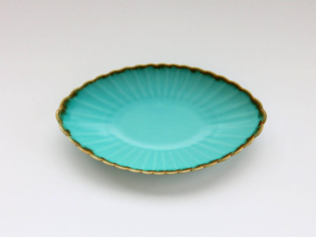 Turquoise Chrysanthemum Oval Plate (Large) - Crafted By Chojuro Kiln