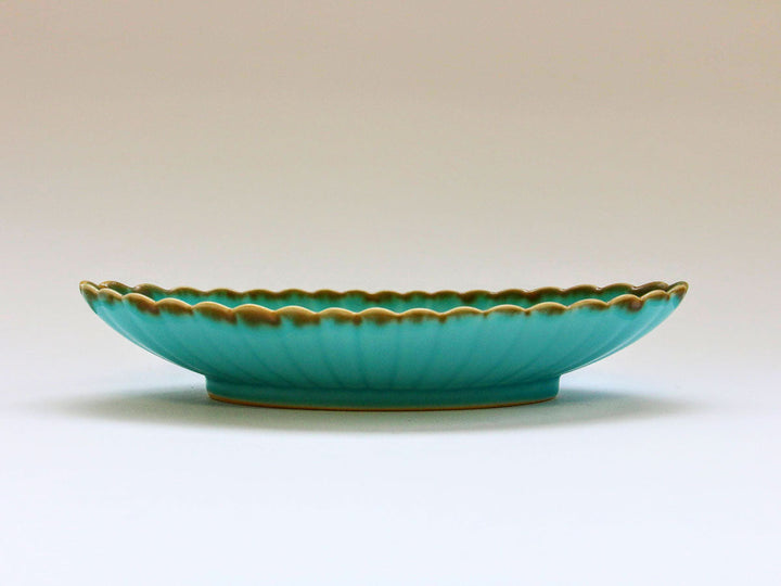 Turquoise Chrysanthemum Oval Plate (Large) - Crafted By Chojuro Kiln