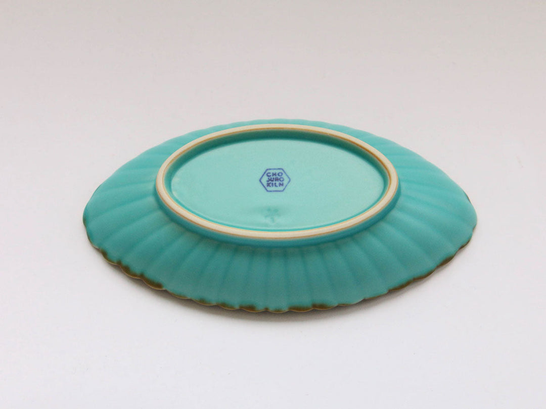Turquoise Chrysanthemum Oval Plate (Large) - Crafted By Chojuro Kiln
