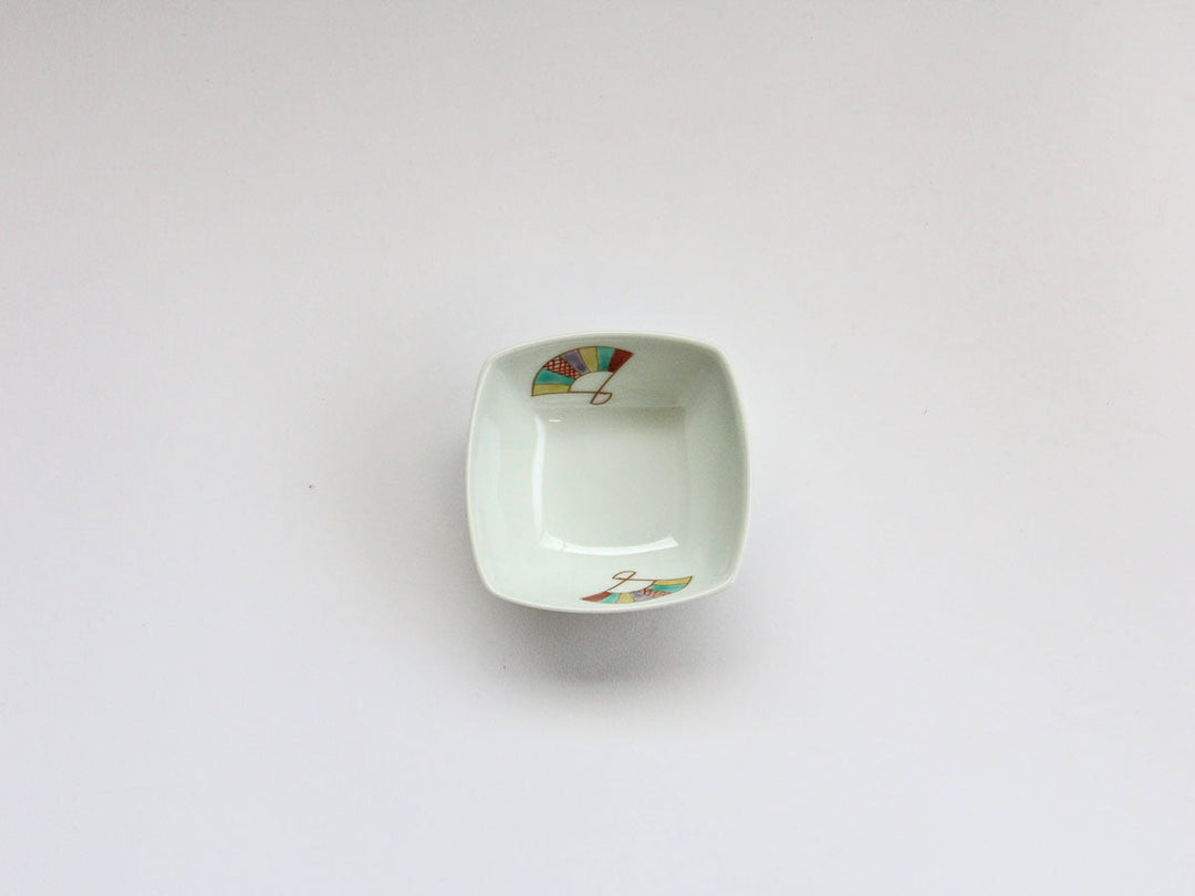 Overglaze Enamel Fan Square Small Dish — Hand-Painted Japanese Porcelain by Koso Kiln